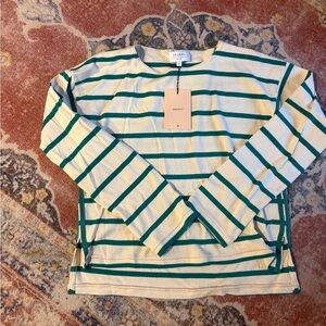 La Ligne Green and white Striped Breton Top